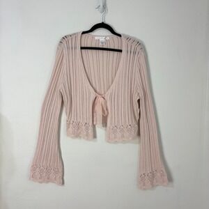 Altar'd State Cardigan Coquette Balletcore Pointelle Tie Front Pink Knit Women S